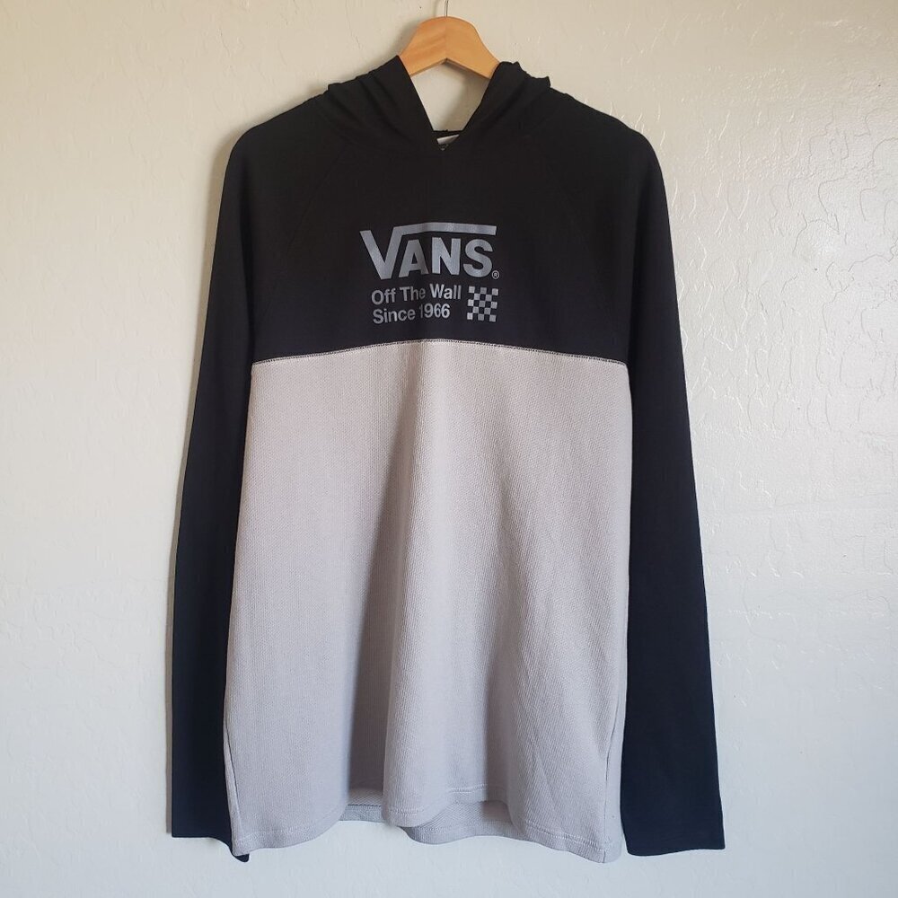 Vans Waffle Knit Ryder Colorblock Pullover Hoodie Black/Grey Mens Large Slim Fit